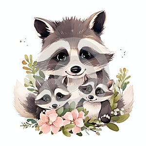 beautiful Cute Raccoon nursery watercolor clipart illustration