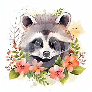 beautiful Cute Raccoon nursery watercolor clipart illustration