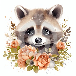 beautiful Cute Raccoon nursery watercolor clipart illustration