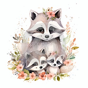 beautiful Cute Raccoon nursery watercolor clipart illustration
