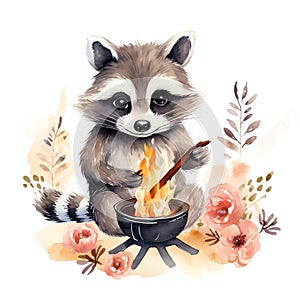 beautiful Cute Raccoon nursery watercolor clipart illustration