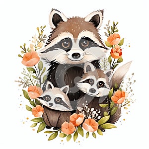 beautiful Cute Raccoon nursery watercolor clipart illustration