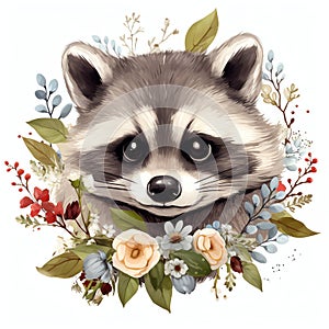 beautiful Cute Raccoon nursery watercolor clipart illustration