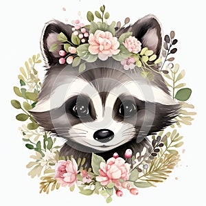 beautiful Cute Raccoon nursery watercolor clipart illustration