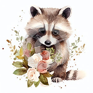 beautiful Cute Raccoon nursery watercolor clipart illustration