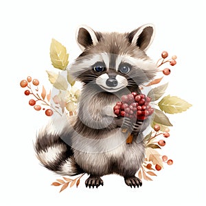 beautiful Cute Raccoon nursery watercolor clipart illustration