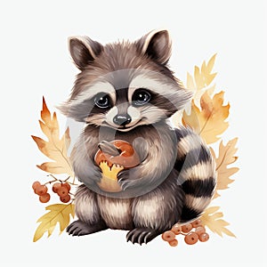 beautiful Cute Raccoon nursery watercolor clipart illustration