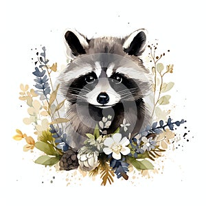 beautiful Cute Raccoon nursery watercolor clipart illustration