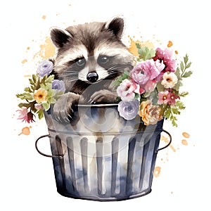 beautiful Cute Raccoon nursery watercolor clipart illustration