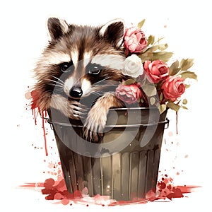 beautiful Cute Raccoon nursery watercolor clipart illustration