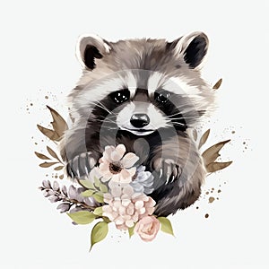 beautiful Cute Raccoon nursery watercolor clipart illustration