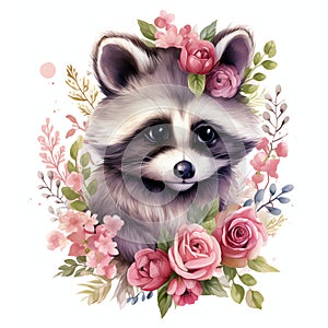 beautiful Cute Raccoon nursery watercolor clipart illustration