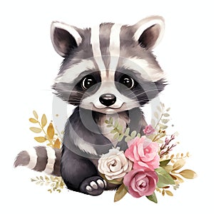 beautiful Cute Raccoon nursery watercolor clipart illustration