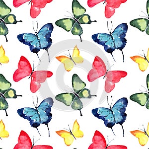 Beautiful cute sophisticated magnificent wonderful tender gentle spring blue green red yellow butterflies pattern watercolor