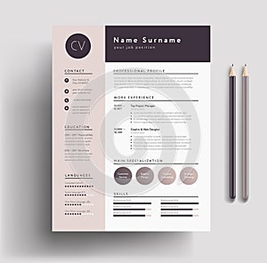 Beautiful CV / Resume template - elegant stylish design - dusty