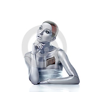 Beautiful cyber woman with selected areas