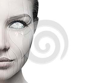 Beautiful cyborg female face isolated on white.