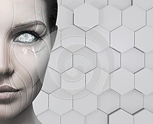 Beautiful cyborg female face. Technology concept.
