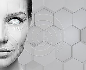 Beautiful cyborg female face. Technology concept.