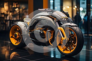 Schéin  dreidimensional illustratioun Vun Motorrad blénkeg metallen Uewerfläch ass ugewisen. Dëst Konnt 