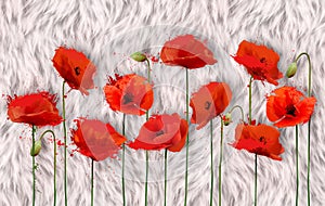 Beautiful 3d Wallpaper With Beautiful Flower Beautiful Fur Texture Red Base Background Wallpaper