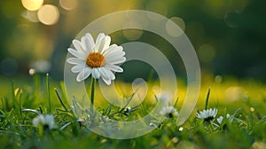 Beautiful Daisy Flowers in Green Grass with Shallow Depth of Field - Nature\'s Delight