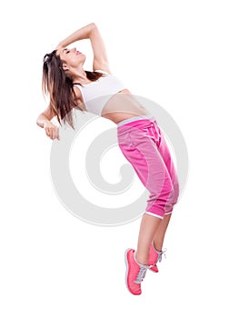 Beautiful dancer posing in studio on white background