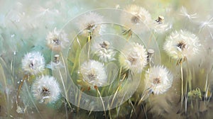 Beautiful Dandelions Field Painting.