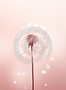 Beautiful dandelions and flying seeds on a beige background