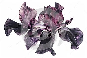 Beautiful dark purple iris flower isolated on white background