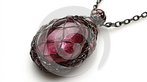 Beautiful Dark Red Crystal Necklace in Wire Frame photo