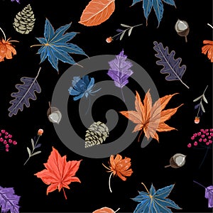 Beautiful dark scatter seamless pattern vector Autumn elememts