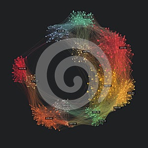 Beautiful data vector background. Big data creative visualization. Social media graph of users. Information clustering.