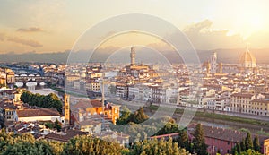 Beautiful dawn in Florence, Italy. Cityscape skyline of Firenze