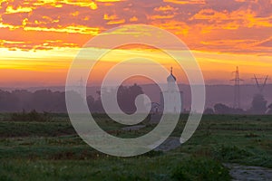 Beautiful dawn over Church of the Intercession of the Holy Virgin on the Nerl River