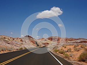 Beautiful Day Driving Highway near Red Rock Canyon, Nevada