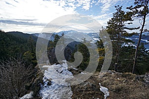 Beautiful day for hiking: Panoramic view at Hohe Wand in Austria / Schneeberg / Rax / Outdoor Travel Lifestyle Concept / Active wi