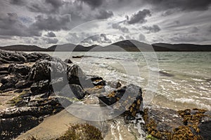 Beautiful day at the ocean shore in Harris, Outer Hebrides, Scotland