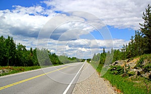Beautiful day for a road trip: Scenic highway near Lake Superior in Ontario / Canada photo