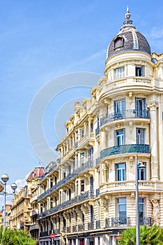 Beautiful daylight view to a hotel facade in Nice Cote d`Azur