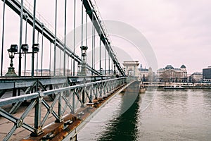 Beautiful daytime view of Szechenyi chain bridge in Budapest