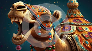 Beautiful decorated camel smiling. Generative AI