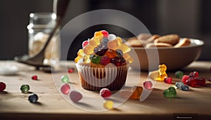 Beautiful decorated cupcake looking tasty and delicious. Generative AI illustrations
