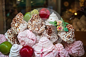 Beautiful decorated store fronts with Ice creams, Sweets and local products in Annecy town, Haute Savoie, France