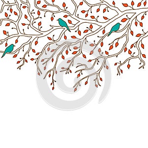 Beautiful decoration: three birds are sitting on a branch