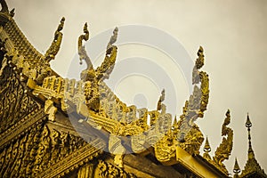 Beautiful decorations at the roof of golden chapel of Wat Paknam Jolo,Bangkhla,Chachoengsao Province,Thailand