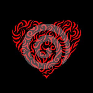 Beautiful decorative abstract red heart on black background. Saint valentine day pattern.