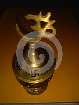 Beautiful decorative brass oil lamp in dark background.