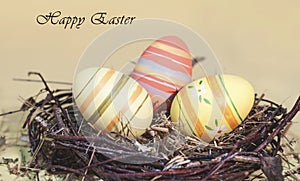 Beautiful decorative Easter eggs in the nest