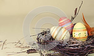 Beautiful decorative Easter eggs in the nest